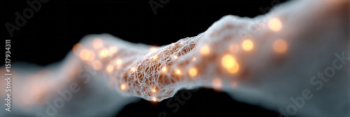 Intricately woven digital neurons glow amidst cosmic fibers, embodying futuristic synergy, perfect for World Quantum Day and Sci-Fi Fest