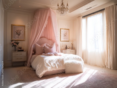 A light-filled bedroom with...