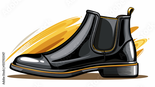 Zoomed-in image of sleek black Chelsea boots with elastic side panels and pull tabs, presented on white background, highlighting leather shine, ankle height, and contemporary urban fashion vibe.