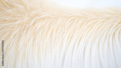 Close-up of soft white fur texture, creating a fluffy and abstract background with delicate fibers and a warm, cozy feel, ideal for design and backgrounds