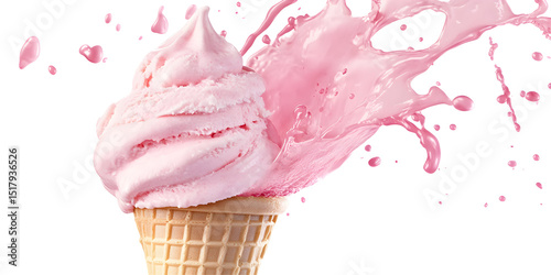 Wallpaper Mural Delicious strawberry ice cream cone with vibrant pink splash on black backdrop Torontodigital.ca