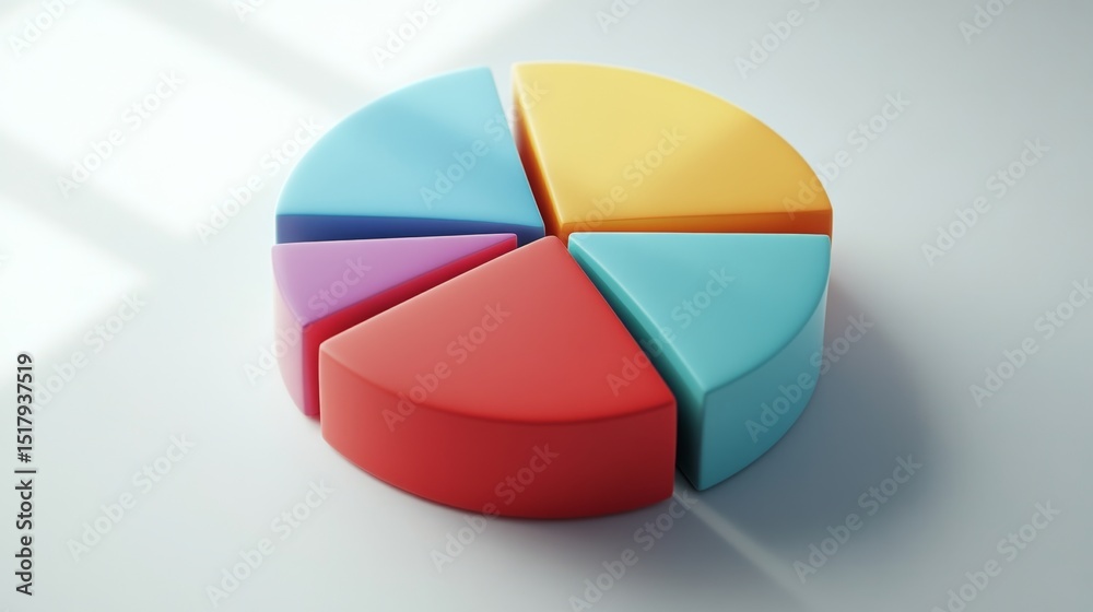Obraz premium Colorful D pie chart floating above a white background with soft shadows