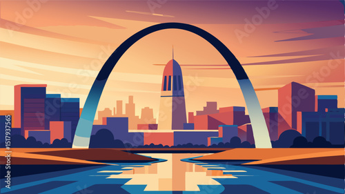 St louis skyline arch illustration cityscape sunset view