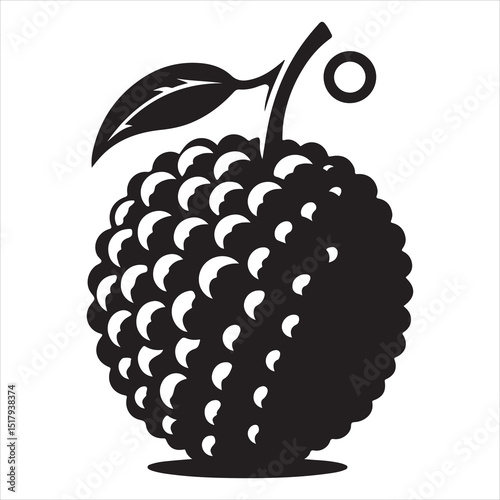 fresh litchi fruit vector silhouette, vector black color silhouette, isolated white background 