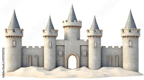 Enchanting sandcastle kingdom: A whimsical stone fortress rising from the sands