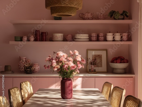 Pink kitchen dining area wi...