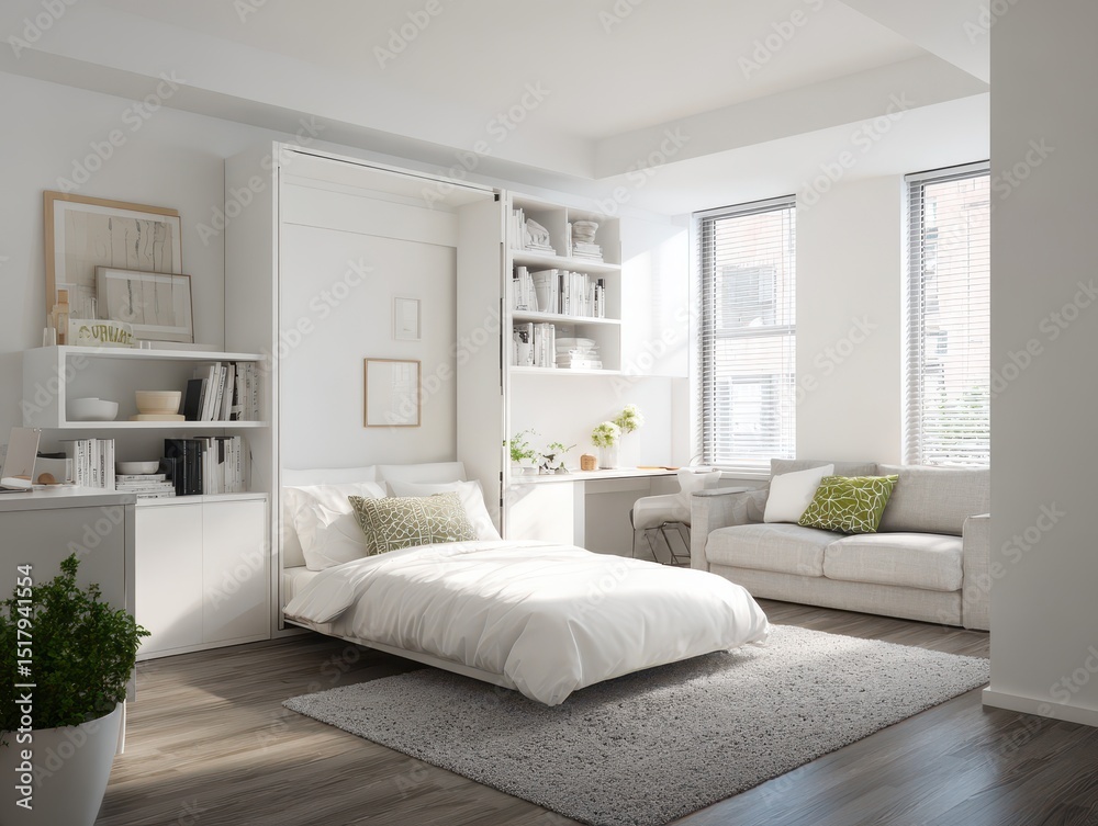 Fototapeta premium Modern apartment with a Murphy bed and sofa.