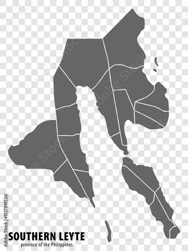 Blank map Southern Leyte Province of Philippines. High quality map Province of Southern Leyte with districts on transparent background for your web site design, logo, app, UI.  Republic of the Philipp