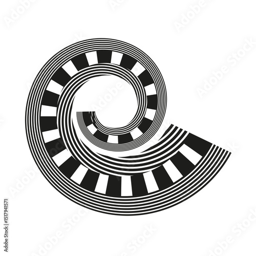Spiral abstract symbol. Twisted black shape. Geometric swirl icon. Vector illusion form.