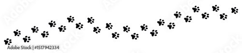 Dog, cat paw print with curved trail on transparent background, perfect for pet footprint or animal track design. Paw prints with curved trails isolated on white, perfect for pet footprints, animal.  