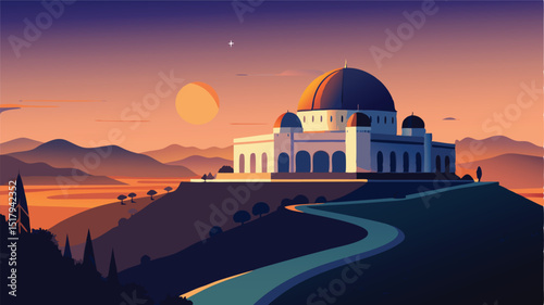Dome of the rock jerusalem landscape at sunset vector art