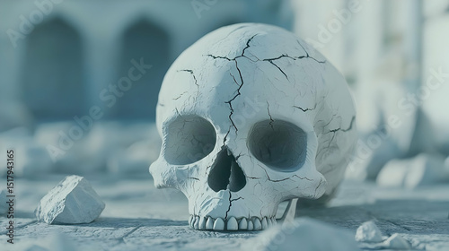 Pale White Skull On Light Gray Background