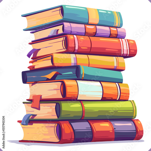 Flat vector illustration of stack of books on white background