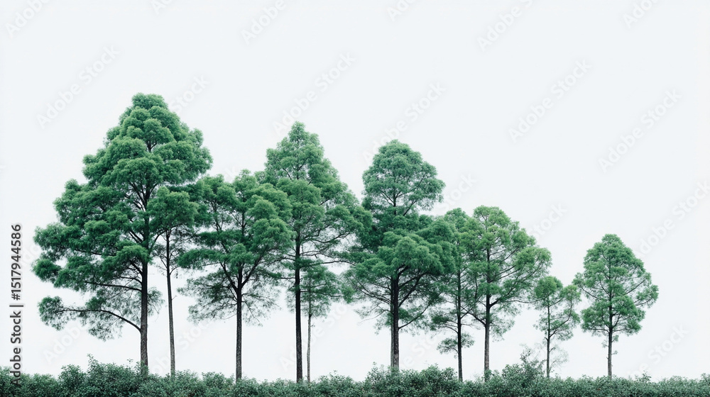 Obraz premium Tall pine trees symphony against serene sky, echoing tranquility of International Forest Day and bringing Zen to Arborists' Reverie