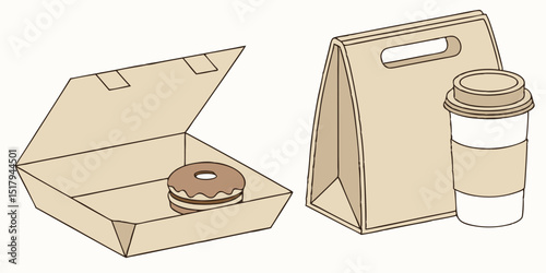Brown paper lunch vector food craft box package vector mockup. Blank realistic isolated pack for take away breakfast or snack icon. Empty folded craft grocery product container illustration set
