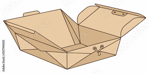 Brown paper lunch vector food craft box package vector mockup. Blank realistic isolated pack for take away breakfast or snack icon. Empty folded craft grocery product container illustration set
