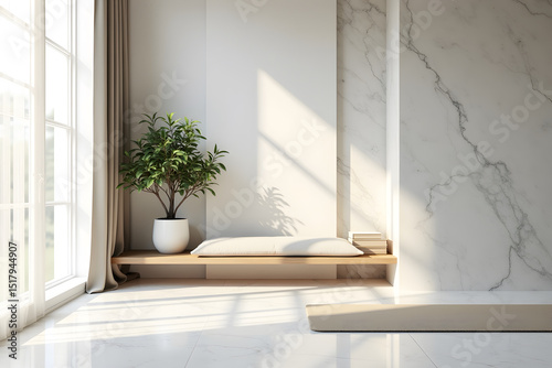 Zen-Inspired Meditation Space decoration with beautiful marble floor and wall photo