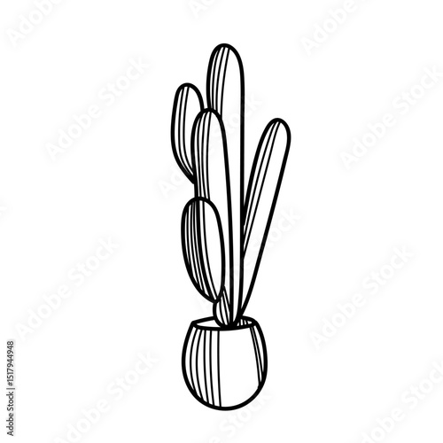 Vector illustration of a cactus doodle. Hand-drawn floor plant on a white background. Perfect for office or apartment decor.