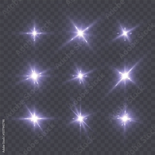Glowing star flares with soft shimmering rays and subtle bokeh on a dark background.