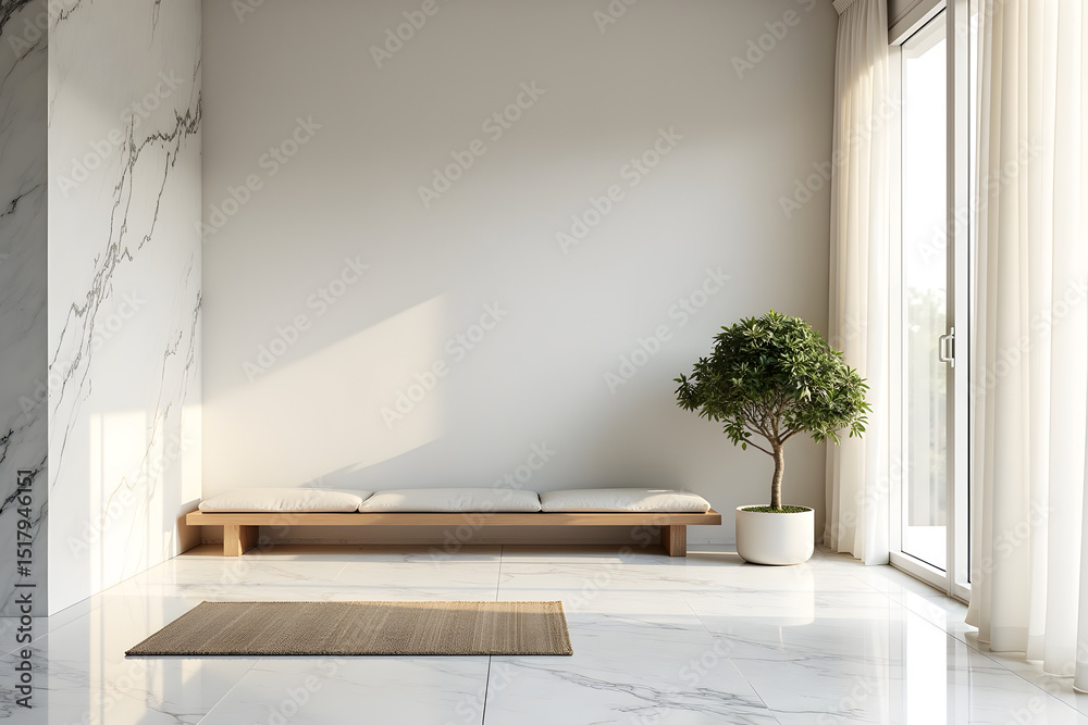 Fototapeta premium Zen-Inspired Meditation Space decoration with beautiful marble floor and wall