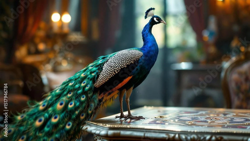 Beautifyl peacocok on baroque desk