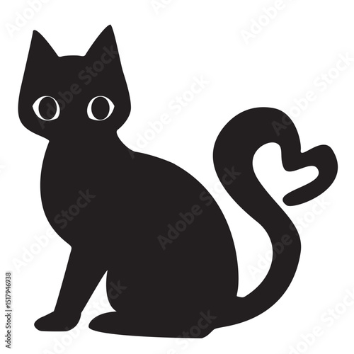 しっぽがハート型になったかわいい猫のシルエットベクターイラスト