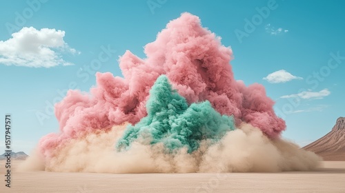 Pink and Green Smoke Explosion in Desert