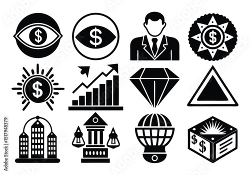 Business Success Icons Finance, Growth, Wealth, and Investment Symbols