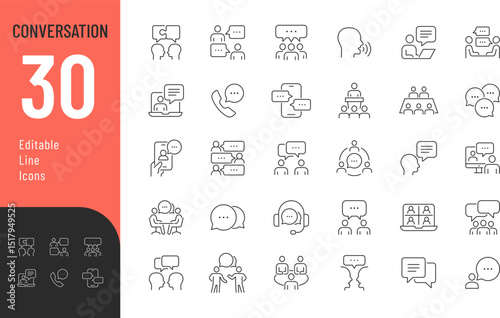 Conversation Line Editable Icons set. Vector illustration in modern thin line style of speaking related icons: chat, dialogue, communication, and more. Isolated on transparent background.