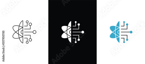 Quantum Computing icon, artificial intelligence, circuit board and innovation. Vector illustration