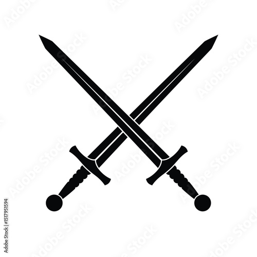 Crossed medieval swords silhouette illustration