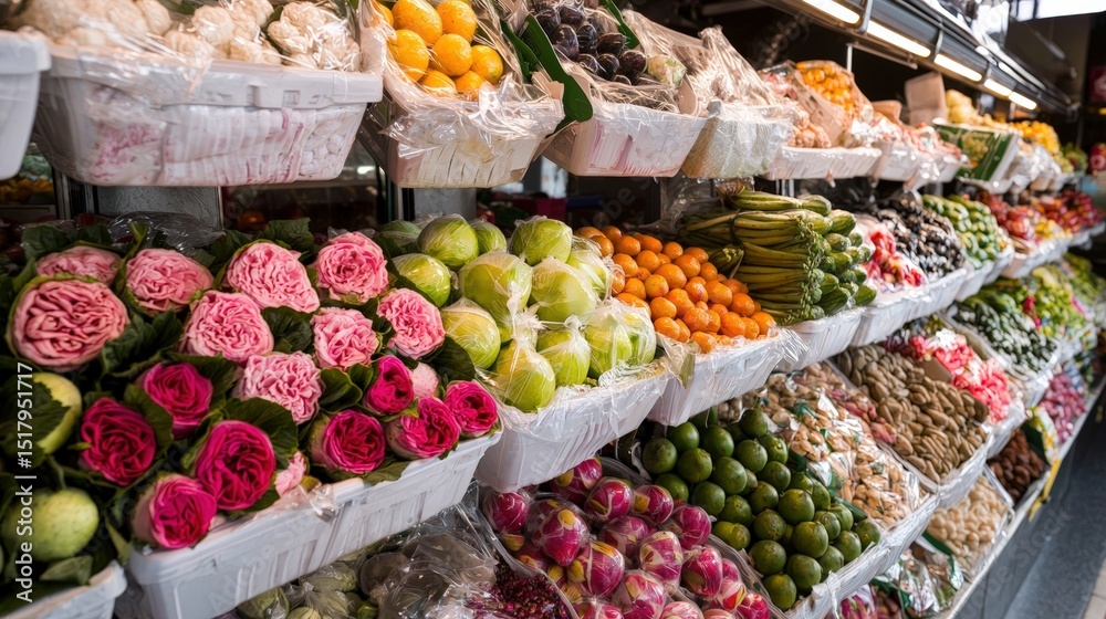 Obraz premium A fruit and vegetable stand with a variety of produce.