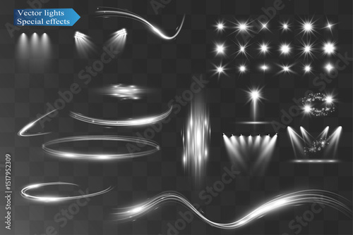 Vector Light Effects Pack – Glowing Trails, Spotlights & Starbursts
