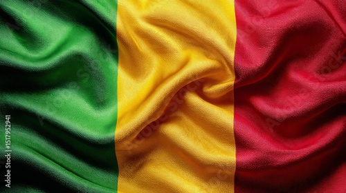 Vibrant silk flag of Mali celebrating Independence Day with rich colors of green, yellow, and red photo
