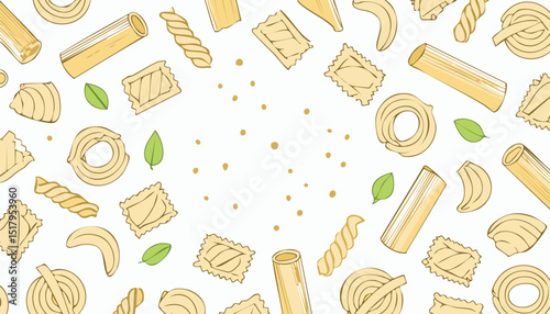 Pasta Pattern. Italian craft paper vector food background. Seamless macaroni sketch doodle illustration. Vintage drawing in Italy. Outline pasta pattern background.beige, illustration, pasta, 