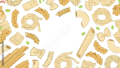 Pasta Pattern. Italian craft paper vector food background. Seamless macaroni sketch doodle illustration. Vintage drawing in Italy. Outline pasta pattern background.beige, illustration, pasta, 