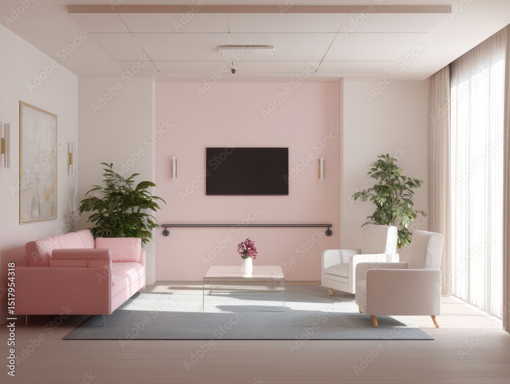 Fototapeta premium A modern living room with a pastel color scheme.