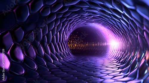 Fototapeta Naklejka Na Ścianę i Meble -  Intricate, vibrant tunnel with a shimmering, iridescent surface.