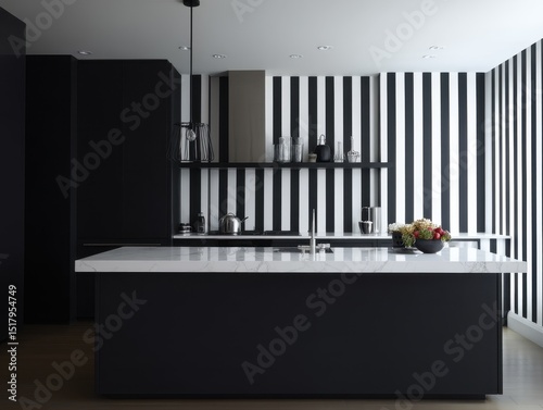 Modern kitchen with black c...