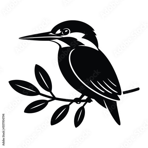 Kingfisher on Branch with Leaves