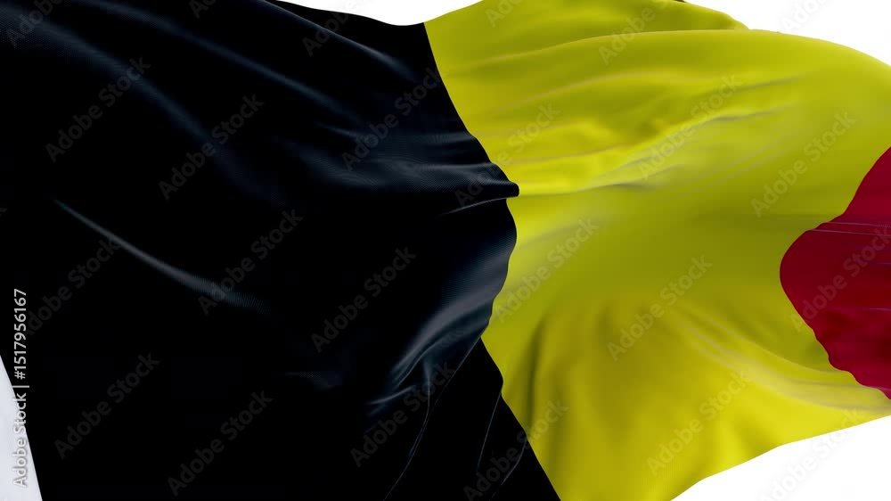 Belgium flag waving and swirling, looping Close-up camera angle with transparent background. Ready to use drag and drop immediately.