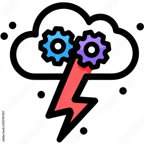 Cloud Computing, Fast Processing, Data, Gears, Lightning Bolt