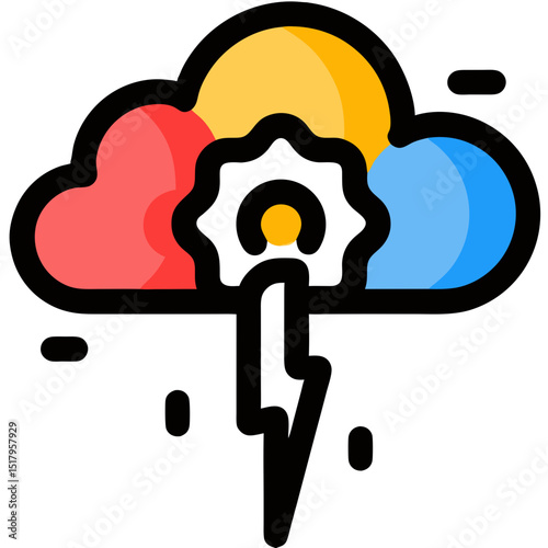 Colorful Cloud with Gear, Lightning Bolt, and Heart Shapes: Innovation and Energy Concept