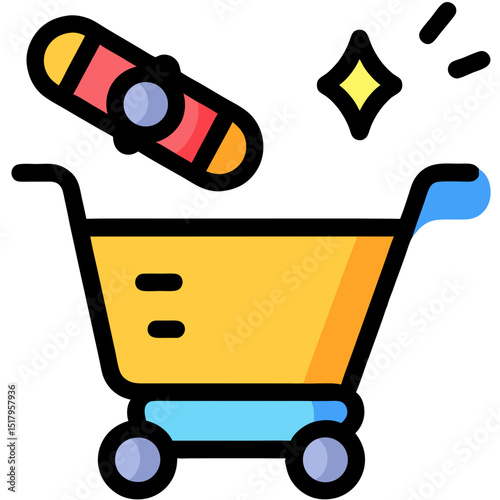 Online Shopping Cart with Snowboard Icon - E-commerce Illustration