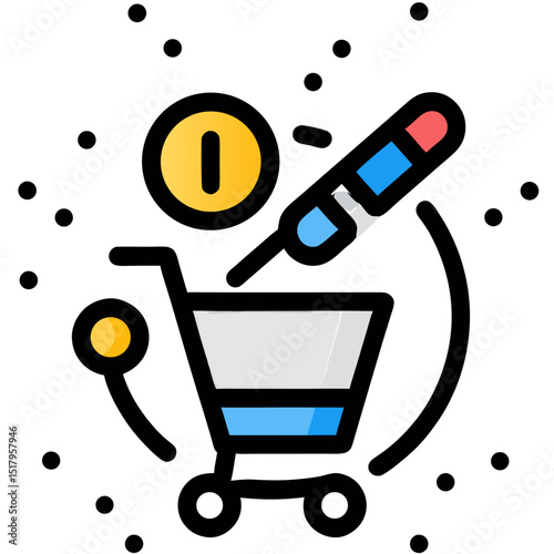 Online Pharmacy Shopping Cart Icon: Medication, Healthcare, and E-commerce
