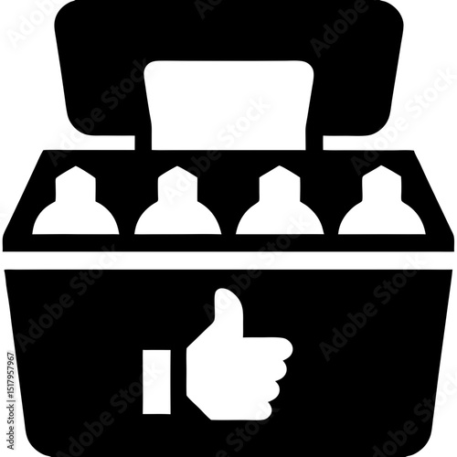 Six-Pack Cooler with Thumbs Up Icon -  Positive Beverage Packaging Illustration