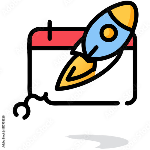 Rocket Launching from Calendar Icon:  Project Launch, Startup, New Beginning
