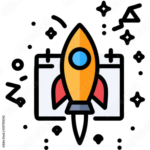 Rocket Launching from Calendar: Project Launch, Startup, New Beginning