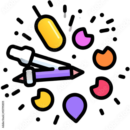 Vibrant Color Palette with Dropper and Pencil: Creative Design Element