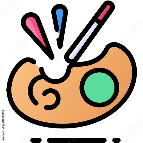 Vibrant Paint Palette with Mixing Tool and Color Splashes